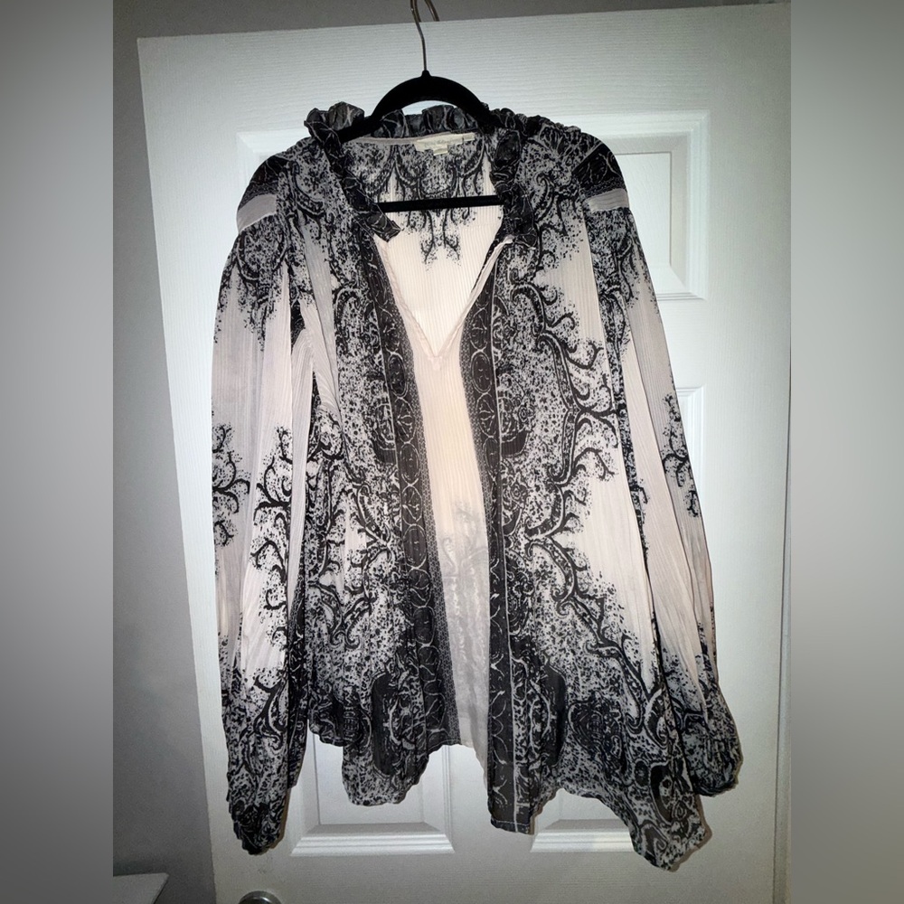 Anthropologie Black and Cream Sheer Blouse